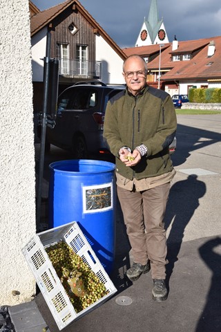 Hans Beereuter freut sich auf möglichst viele gesammelte Eicheln, die im blauen Fass bei der Entsorgungsstelle deponiert werden sollen. Hans Beereuter freut sich auf möglichst viele gesammelte Eicheln, die im blauen Fass bei der Entsorgungsstelle deponiert werden sollen.