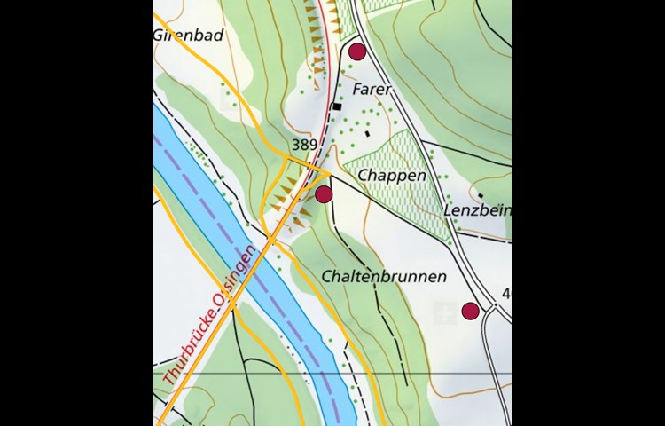 Der offizielle Weg führt über die langen Strecken zwischen den roten Punkten.