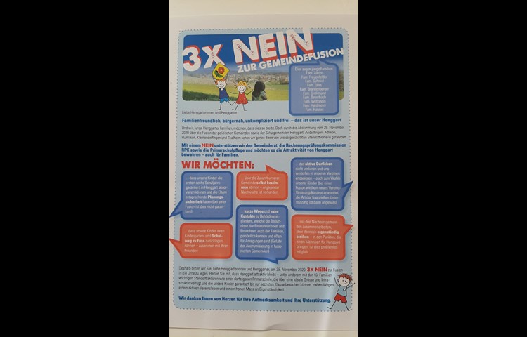 Auch das Nein-Lager schickt ihre Argumente an die Henggarter Haushalte.