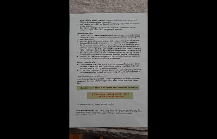 … finanzielle Einbussen oder eine Erhöhung des Steuerfusses.