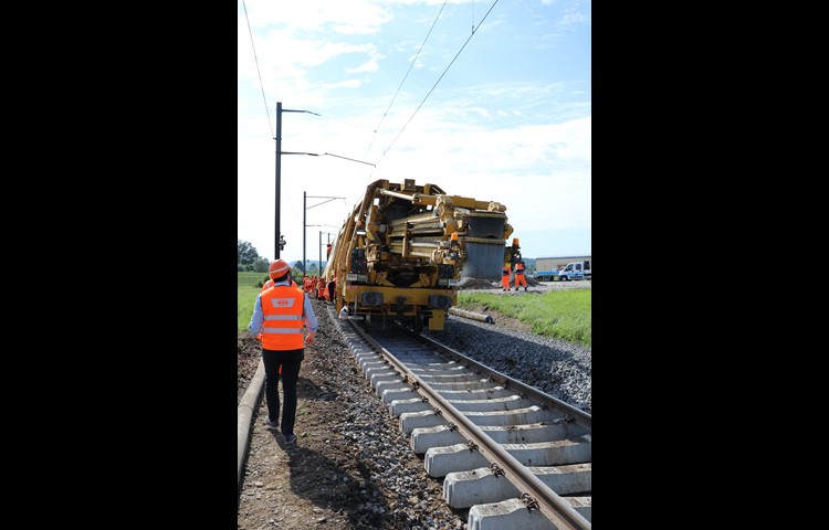 Danach werden die Schienen zurück in die entstandene Mulde gelegt.