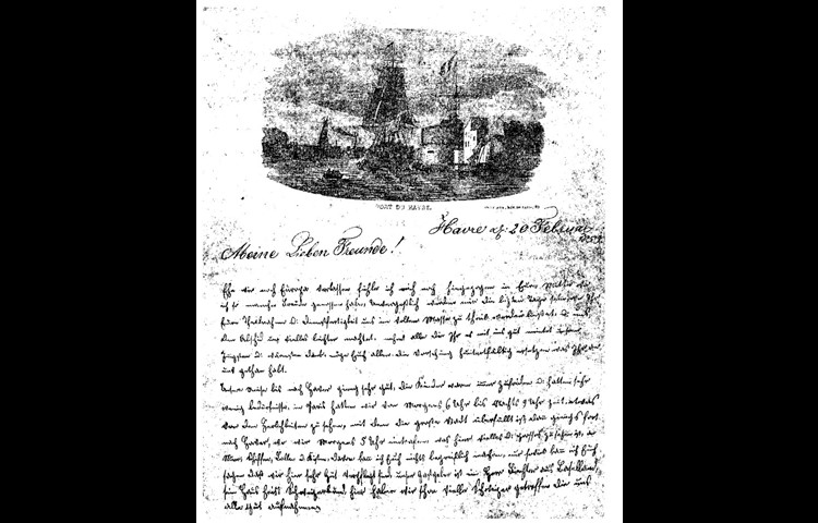 Eine wichtige Eigenleistung der Maturarbeit von Oliver Reutimann war das Entziffern, Transkribieren und Auswerten der Briefe seiner Vorfahren. Hier ein Brief von Anna Reutemann, den sie 1859 im Hafen von Le Havre schrieb, wo die Familie aufs Schiff nach Amerika wartete.