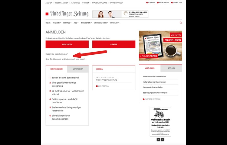 Diese Auswahl finden Sie auch unterhalb der Schaltflächen «Mein Profil» und «E-Paper», falls Ihnen diese angezeigt werden.