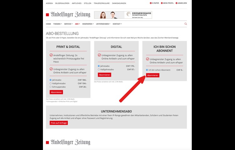8. «Ich bin schon Abonnent» auswählen und auf «Abonnieren» klicken.