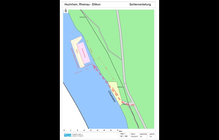 Plan der Kaltwasserzone im Rhein bei der Chuetränki.