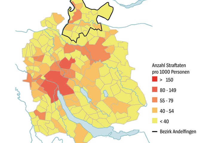 Die Zürcher Gemeinden im Vergleich: Anzahl registrierter Straftaten pro 1000 Personen. Die Zürcher Gemeinden im Vergleich: Anzahl registrierter Straftaten pro 1000 Personen.