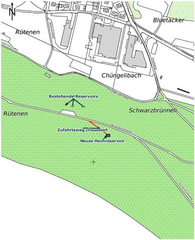 Standort des neuen Reservoirs oberhalb von Feuerthalen.