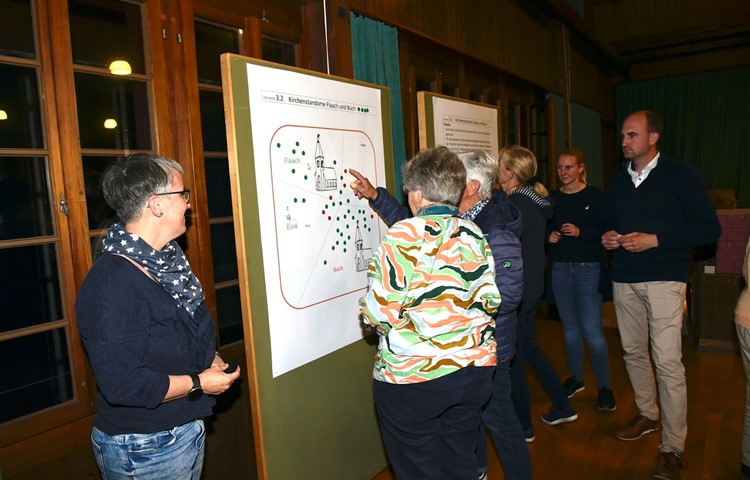 Drei Kirchen zu unterhalten, ist teuer. Falls nur noch zwei im Besitz der Kirche Flaachtal verbleiben, sollten dies, fanden die meisten Anwesenden mittels Verteilen von grünen Punkten, die in Flaach und Buch am Irchel sein. Drei Kirchen zu unterhalten, ist teuer. Falls nur noch zwei im Besitz der Kirche Flaachtal verbleiben, sollten dies, fanden die meisten Anwesenden mittels Verteilen von grünen Punkten, die in Flaach und Buch am Irchel sein.