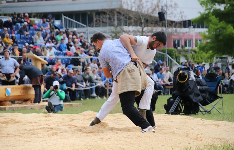 Jeremy Vollenweider (hier in Weiss gegen Werner Schlegel) erzielte bei seinem ersten Schwingfest nach einer einjährigen Verletzungspause bereits wieder ein Spitzenresultat. Jeremy Vollenweider (hier in Weiss gegen Werner Schlegel) erzielte bei seinem ersten Schwingfest nach einer einjährigen Verletzungspause bereits wieder ein Spitzenresultat.