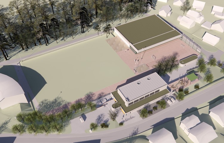 Blick auf den Campus Chapf: Oben Mitte die neue Mehrfachhalle, die ins Gelände gebaut und gut sechs Meter in die Höhe reichen wird. Darunter gibt es eine Tiefgarage, die Zufahrt erfolgt von links am Schulhaus-Rundbau vorbei, wozu das Strässchen dem Wald entlang ausgebaut und bei der Halle mit einer Schranke versehen wird. Die jetzige Mehrzweckhalle wird für schulische Zwecke um- und ausgebaut, mit Spielplatz für den Kindergarten. Blick auf den Campus Chapf: Oben Mitte die neue Mehrfachhalle, die ins Gelände gebaut und gut sechs Meter in die Höhe reichen wird. Darunter gibt es eine Tiefgarage, die Zufahrt erfolgt von links am Schulhaus-Rundbau vorbei, wozu das Strässchen dem Wald entlang ausgebaut und bei der Halle mit einer Schranke versehen wird. Die jetzige Mehrzweckhalle wird für schulische Zwecke um- und ausgebaut, mit Spielplatz für den Kindergarten.