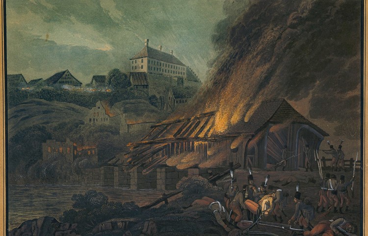 Der 25. Mai 1799 war ein verheerender Tag für die beiden Andelfingen: Österreichische Truppen steckten auf ihrem Rückzug nicht nur die Thurbrücke in Brand, sie plünderten auch Kleinandelfingen vollständig aus und töteten zahlreiche Einwohnerinnen und Einwohner. Der 25. Mai 1799 war ein verheerender Tag für die beiden Andelfingen: Österreichische Truppen steckten auf ihrem Rückzug nicht nur die Thurbrücke in Brand, sie plünderten auch Kleinandelfingen vollständig aus und töteten zahlreiche Einwohnerinnen und Einwohner.
