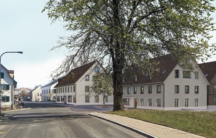 «Aachhof» heisst die Überbauung (im Bild die drei braunen Häuser), die die Leihkasse Stammheim neben ihrem neuen Bankgebäude (weisses Haus dahinter) und vis-à-vis APZ Stammertal hochziehen wird. «Aachhof» heisst die Überbauung (im Bild die drei braunen Häuser), die die Leihkasse Stammheim neben ihrem neuen Bankgebäude (weisses Haus dahinter) und vis-à-vis APZ Stammertal hochziehen wird.