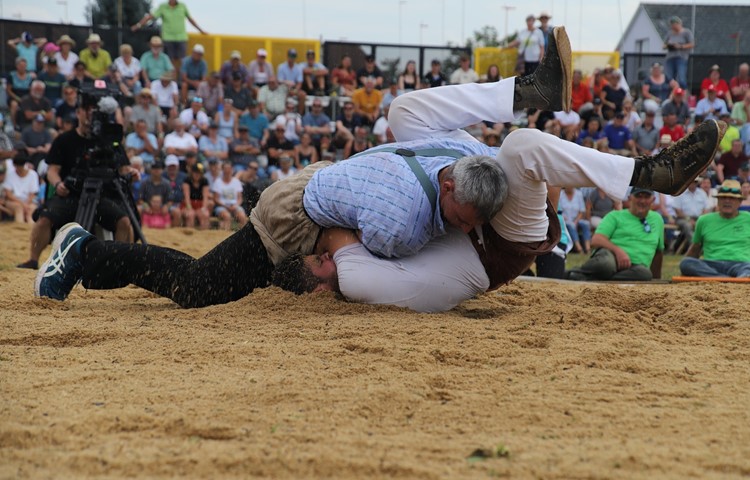 Am Ende ging es schnell: Topfavorit Samuel Giger warf den Marthaler Jeremy Vollenweider im Schlussgang nach nur zwölf Sekunden ins Sägemehl und sicherte sich seinen vierten Sieg am Schaffhauser Kantonalschwingfest. Am Ende ging es schnell: Topfavorit Samuel Giger warf den Marthaler Jeremy Vollenweider im Schlussgang nach nur zwölf Sekunden ins Sägemehl und sicherte sich seinen vierten Sieg am Schaffhauser Kantonalschwingfest.