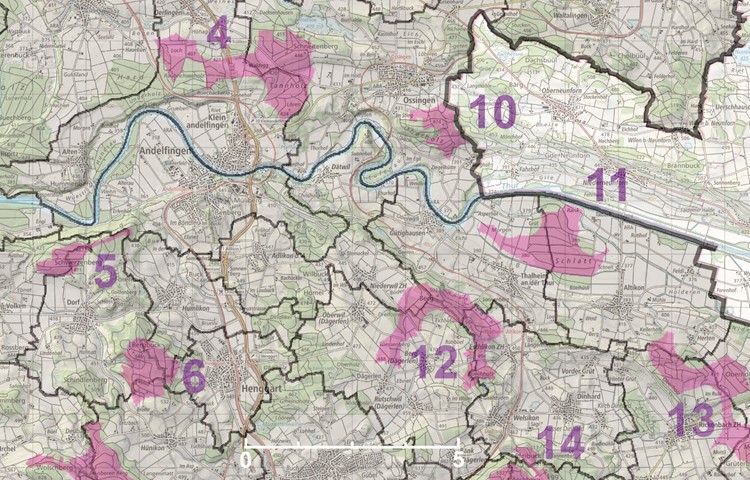 Die vom Kanton definierten Potenzialgebiete im Weinland (siehe zweiter Kasten unten). Die vom Kanton definierten Potenzialgebiete im Weinland (siehe zweiter Kasten unten).