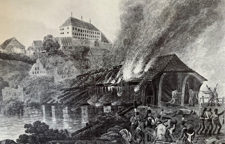 Brand der Thurbrücke in Andelfingen am 25. Mai 1799. Brand der Thurbrücke in Andelfingen am 25. Mai 1799.