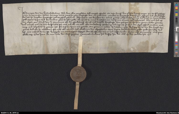 Mit diesem Schriftstück überschrieb Beringer von Hohenlandenberg 1434 das Amt Andelfingen an die Stadt Zürich. Auf seinem Siegel sind die drei Ringe der Hohenlandenberger zu erkennen. Gewissen Zürcherinnen und Zürchern dürften sie auch heute noch bekannt vorkommen: Sie zieren das Gemeindewappen von Wila, wo das Adelsgeschlecht bis 1796 verschiedene Pfründen besass. Mit diesem Schriftstück überschrieb Beringer von Hohenlandenberg 1434 das Amt Andelfingen an die Stadt Zürich. Auf seinem Siegel sind die drei Ringe der Hohenlandenberger zu erkennen. Gewissen Zürcherinnen und Zürchern dürften sie auch heute noch bekannt vorkommen: Sie zieren das Gemeindewappen von Wila, wo das Adelsgeschlecht bis 1796 verschiedene Pfründen besass.