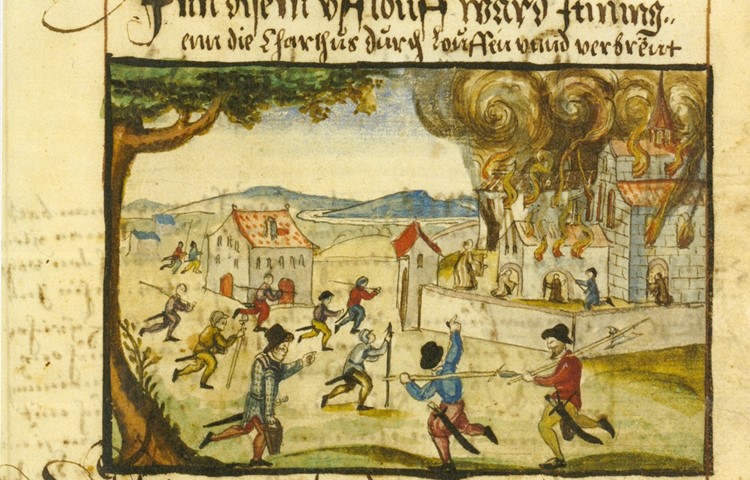 Der Ittinger Sturm in der Darstellung von Heinrich Thomas, 1605. Der Ittinger Sturm in der Darstellung von Heinrich Thomas, 1605.