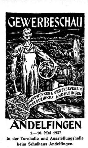 Das Plakat zur Gewerbeschau von 1937 in zeitgenössischer Manier von Grafiker Anton (Toni) Trieb. Das Plakat zur Gewerbeschau von 1937 in zeitgenössischer Manier von Grafiker Anton (Toni) Trieb.