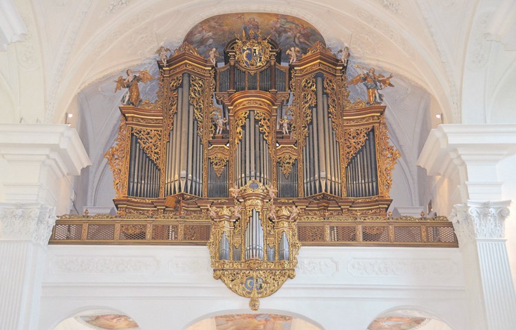 Die beiden Orgeln der Rheinauer Klosterkirche (im Bild die Hauptorgel) existieren bereits seit dem frühen 18. Jahrhundert und sind deshalb Denkmäler von nationaler Bedeutung. Die beiden Orgeln der Rheinauer Klosterkirche (im Bild die Hauptorgel) existieren bereits seit dem frühen 18. Jahrhundert und sind deshalb Denkmäler von nationaler Bedeutung.