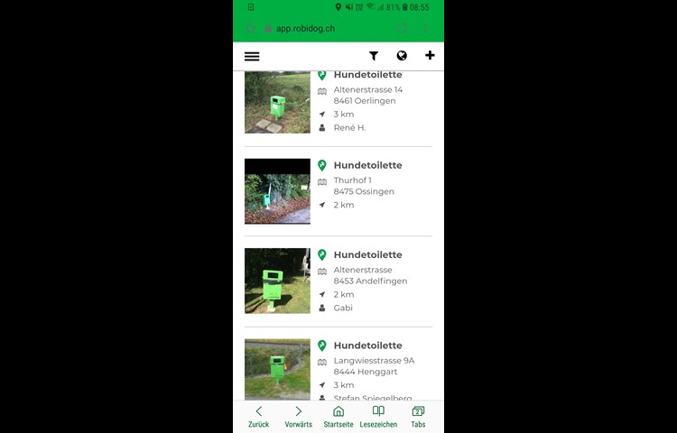 Die App zeigt an, wo die nächste Hundetoilette zu finden ist.